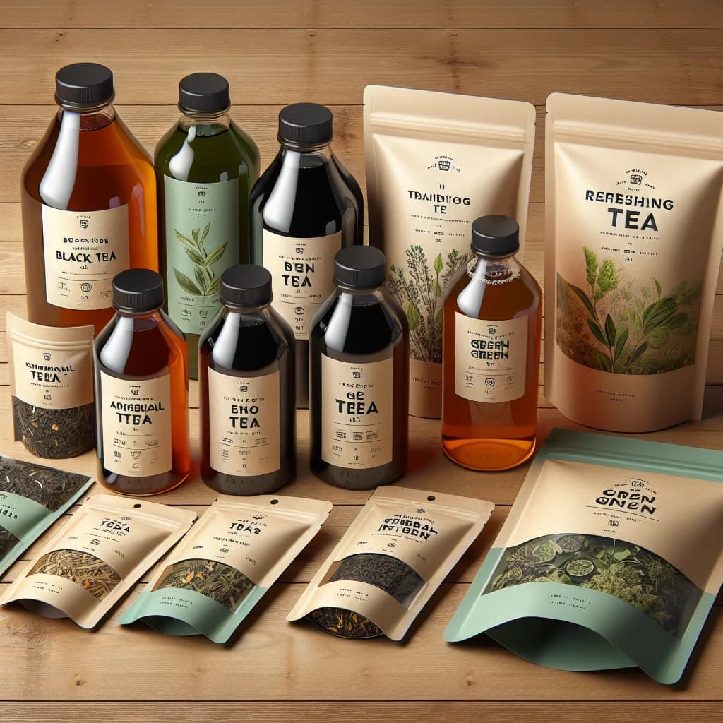 ready made tea varieties in sleek packaging on a wooden display
