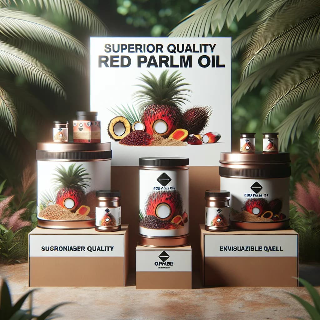 premium red palm oil in sustainable packaging with bulk containers, private label options, and natural background