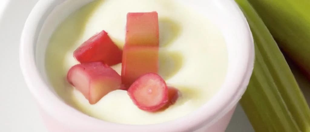 three variations of rhubarb yogurt cups on a wooden background