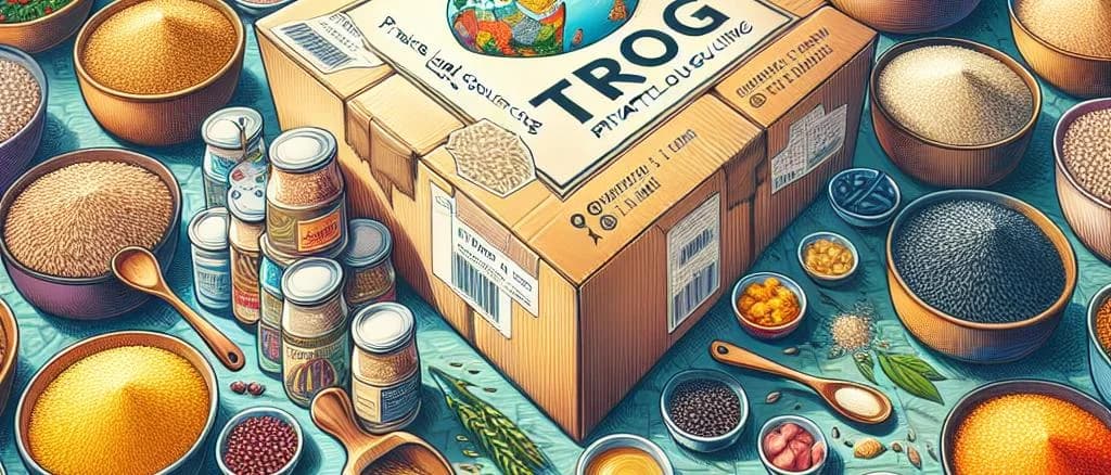 Rice semolina variations with different packaging on wooden background