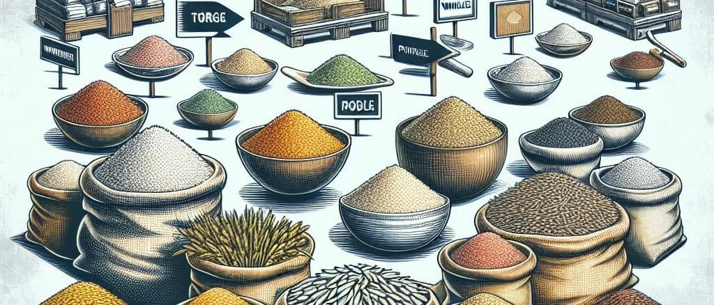 various rice products in different packaging on wooden background, showcasing customizable packages for sourcing professionals