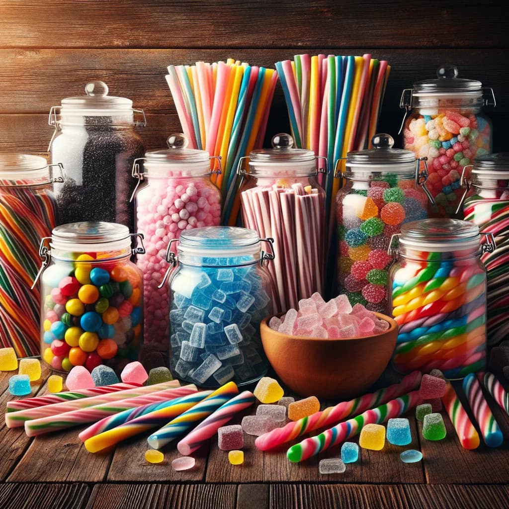 colorful-rock-candy-sticks-in-bulk-on-wooden-table