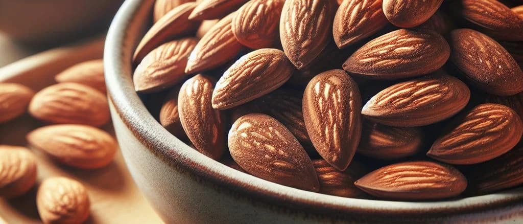 assorted salted almonds in various packaging on wooden background