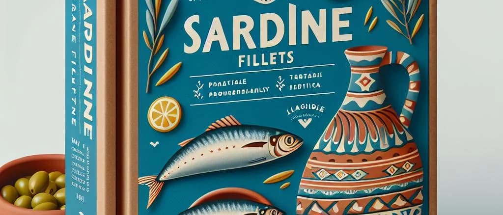 Assorted sardine fillet packaging variations on wooden background