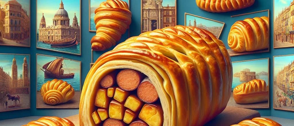 Variety of packaged sausage rolls with different fillings