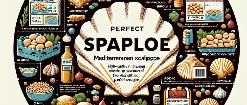 Variety of scallop products with elegant packaging on a wooden background