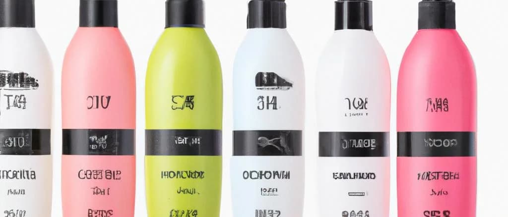 assorted shampoo bottles on a shelf with various packaging designs and labels