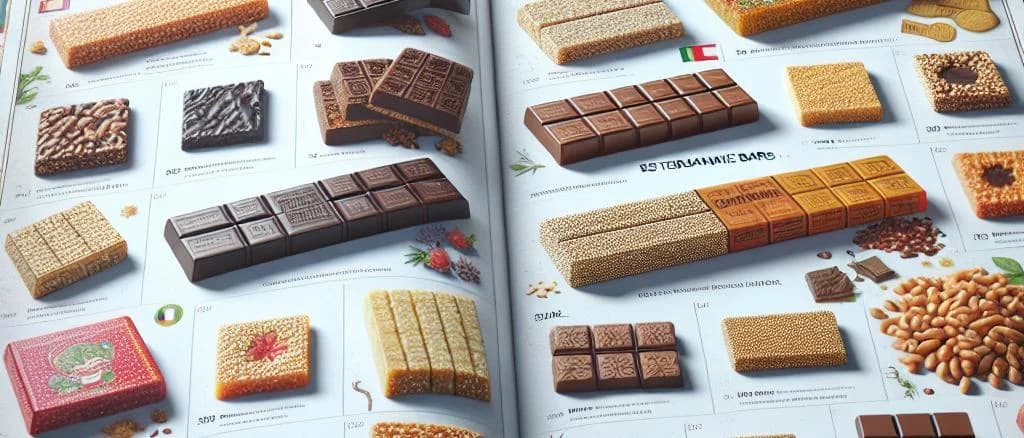 Assorted sesame bars in different packaging and flavors