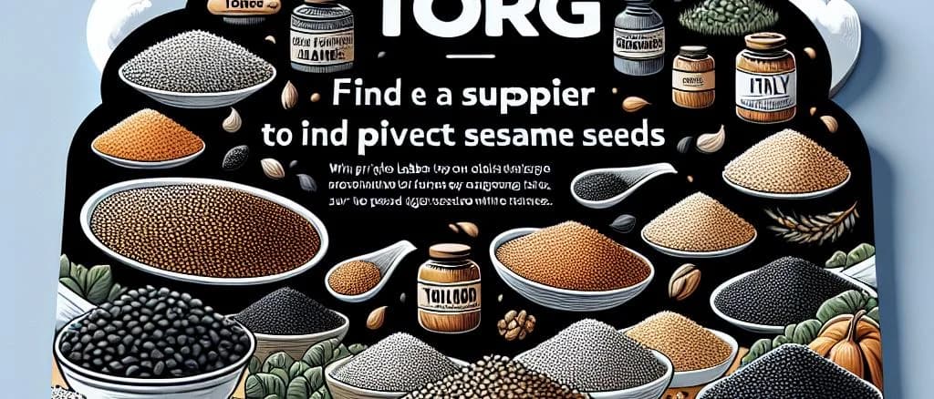 Variety of sesame seed packages in different designs on a rustic wood table