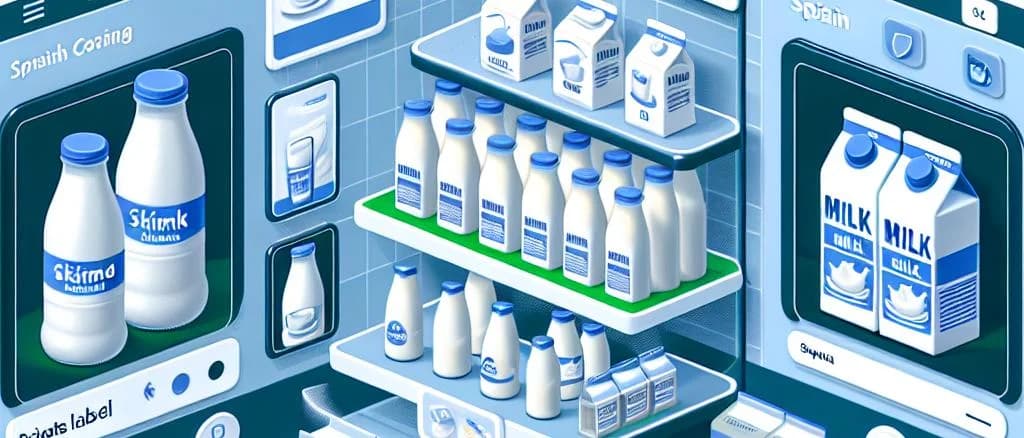 Assorted skimmed milk packaging in various styles against a clean background