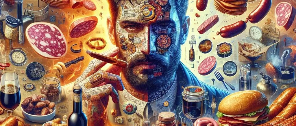 Assortment of smoked sausages with various packaging