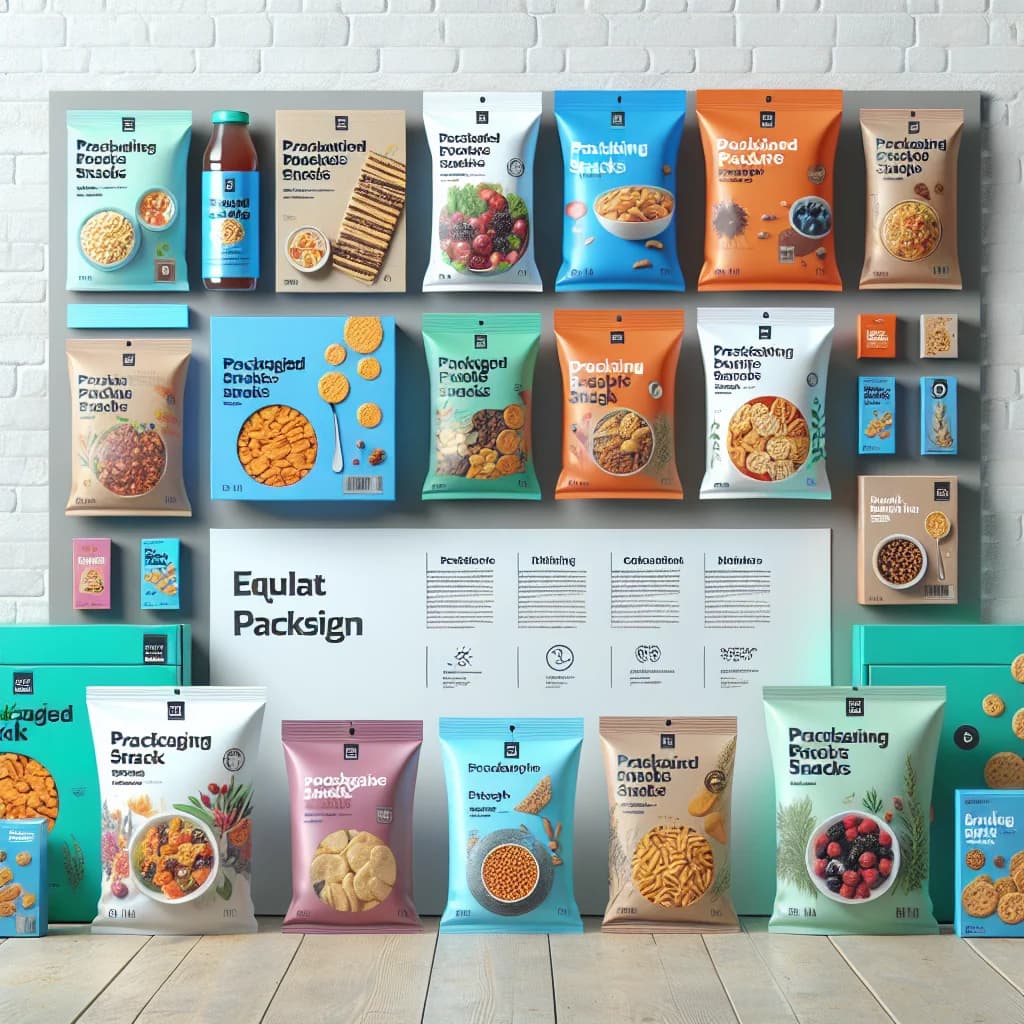 assorted premium packaged snacks on a modern shelf with variety in packaging and flavors