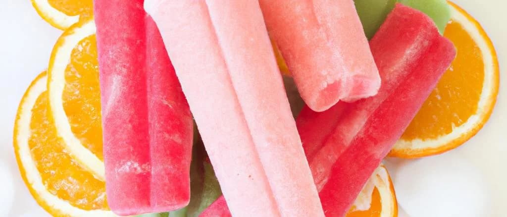 sorbets on stick with various flavors and vibrant backgrounds