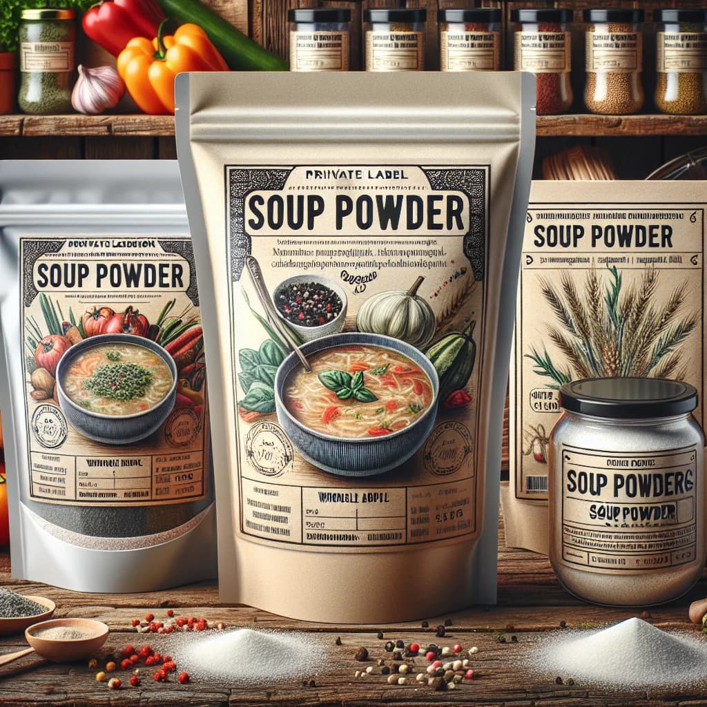 assorted soup powders in vibrant packaging with clear labeling for bulk and wholesale buyers