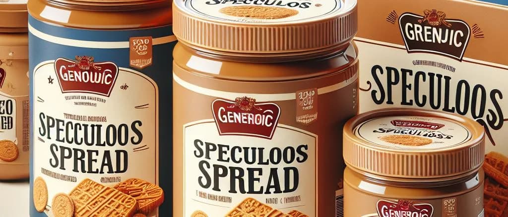 Speculoos spread jars with different flavors and packaging against a minimalist background