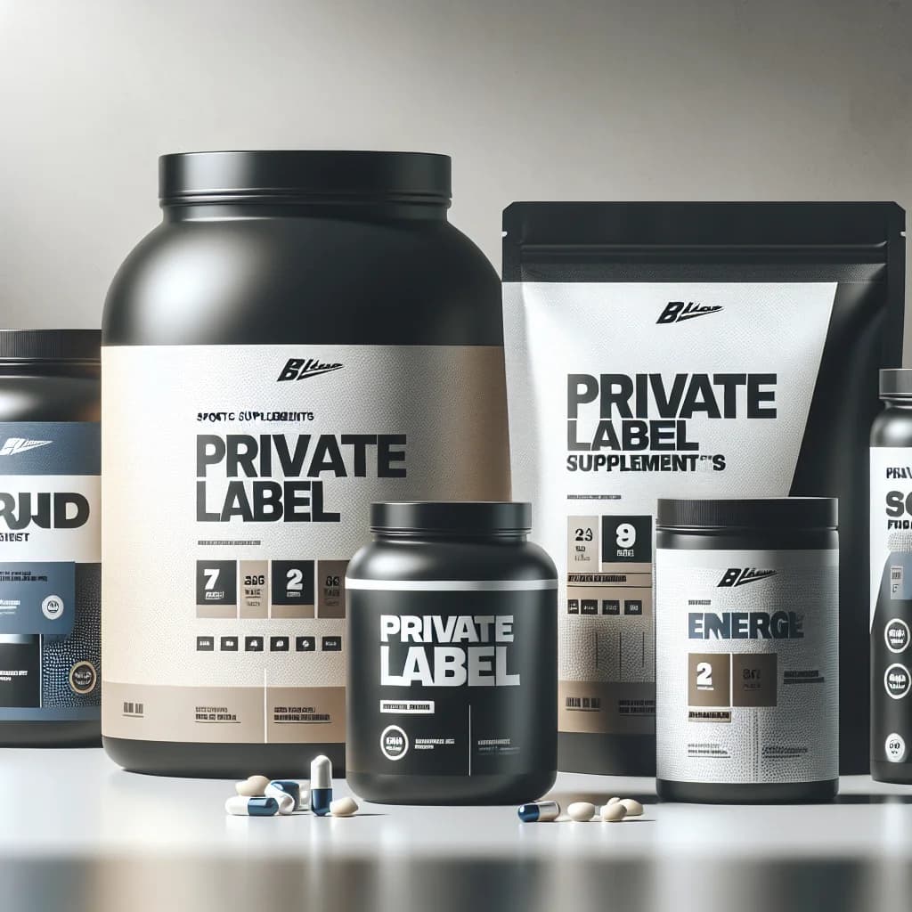 variety of sport supplement packaging on a clean backdrop with different types of supplements displayed