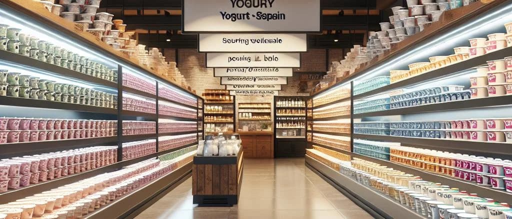 Variety of stirred yogurt containers on a wooden table, featuring different flavors and packaging designs