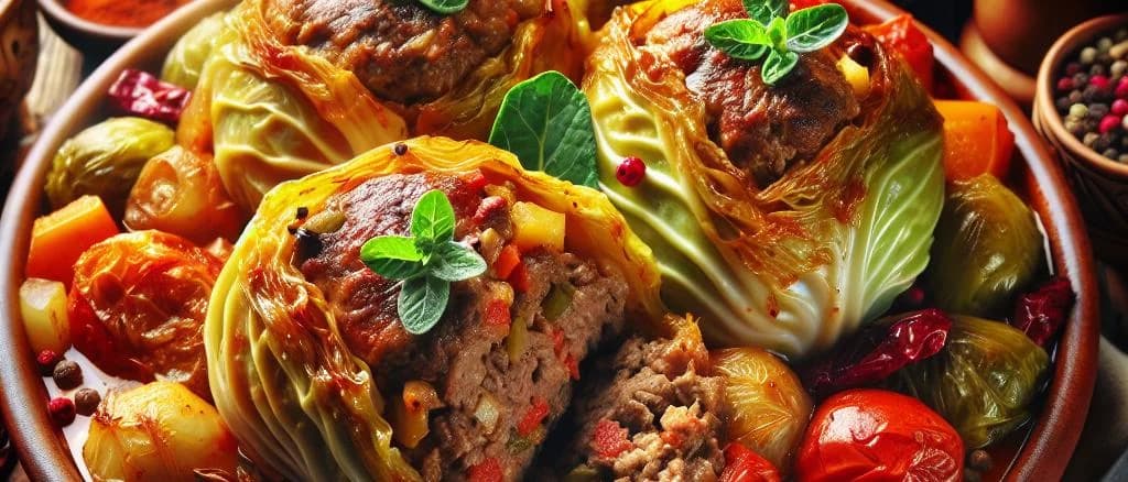 stuffed cabbage rolls on wooden background