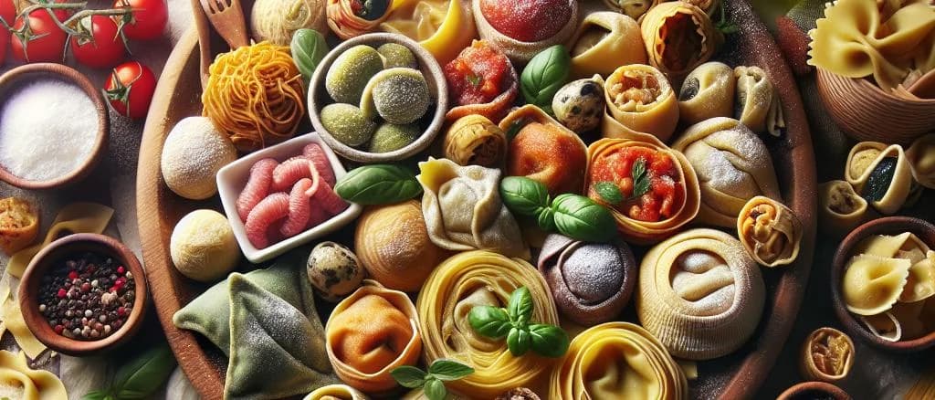 assorted stuffed pasta varieties in vibrant packaging