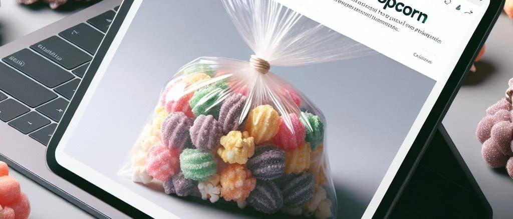 Sugared popcorn assortment on a rustic wooden background