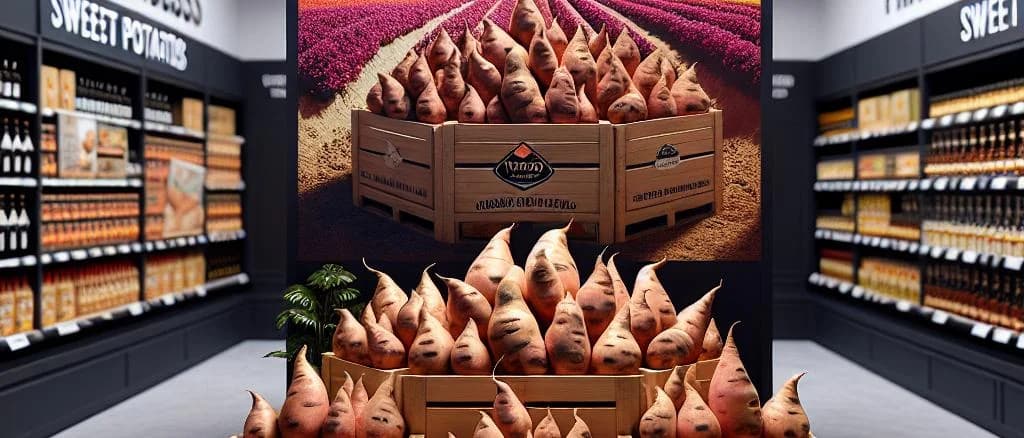 Assorted sweet potato varieties on rustic wooden background