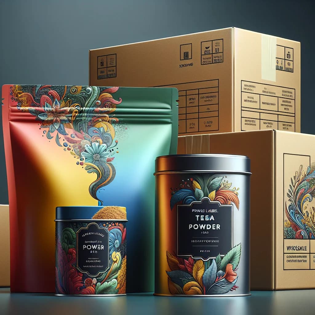 premium tea powder in various packaging with a clean and professional background for B2B buyers
