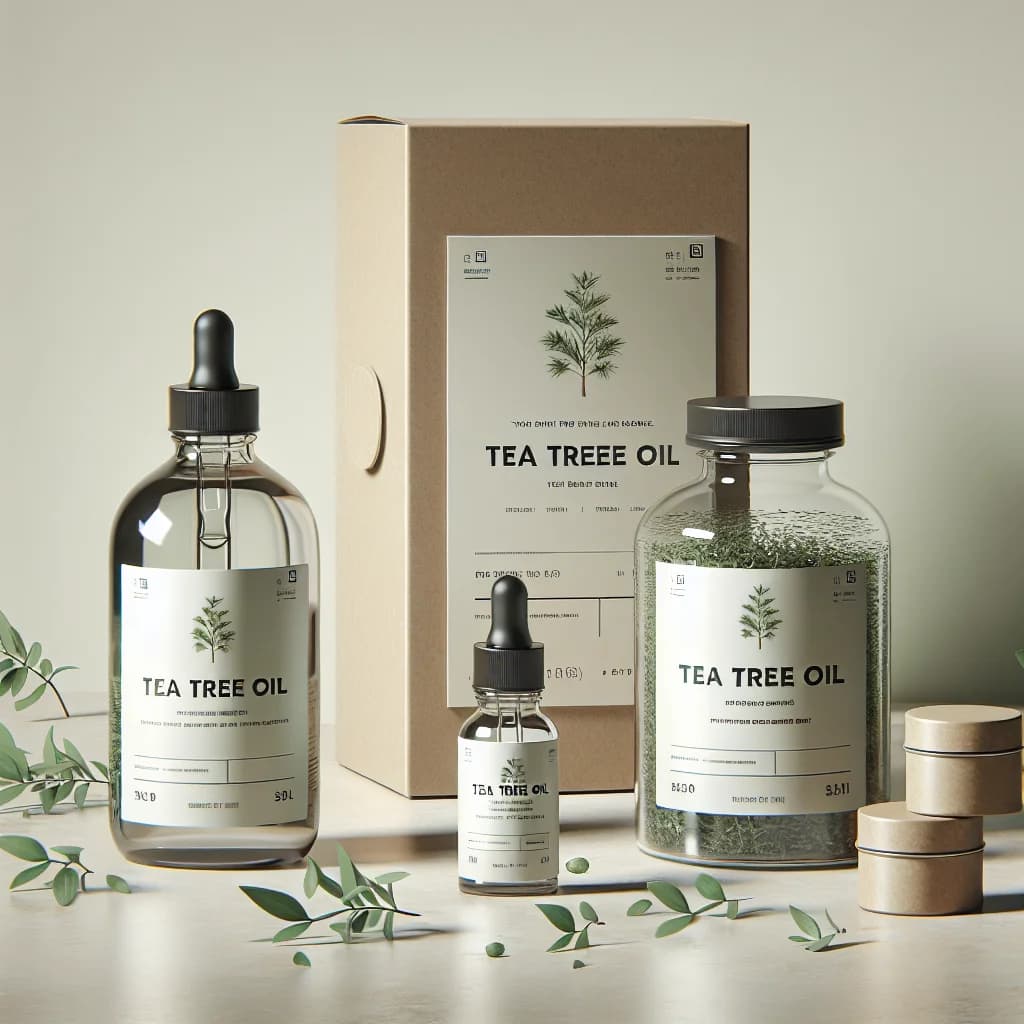 tea tree oil bottles with clean labels for private label, bulk, and wholesale B2B sourcing