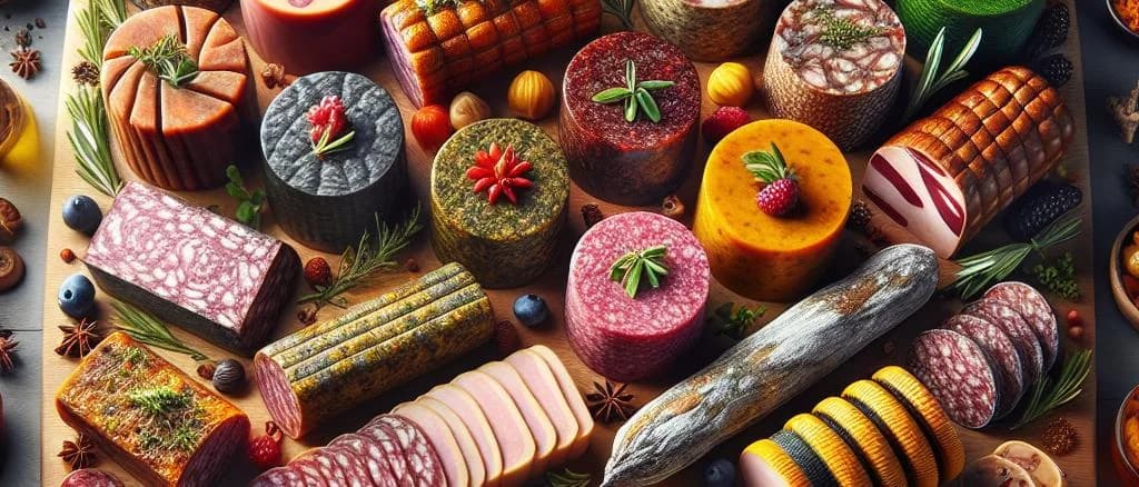 Various terrine options with diverse backgrounds and packaging