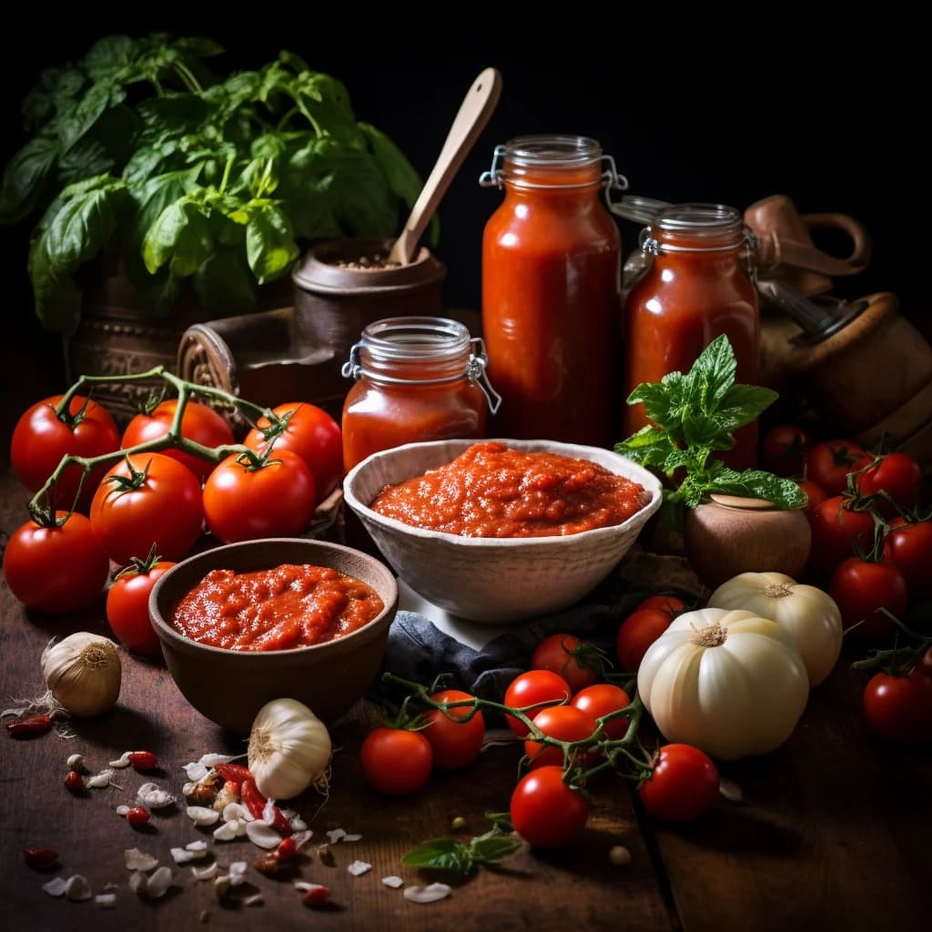 Variety of tomato sauce jars with different packaging and backgrounds