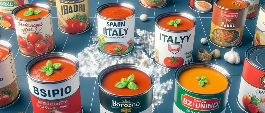 assortment of tomato soup variations in modern packaging
