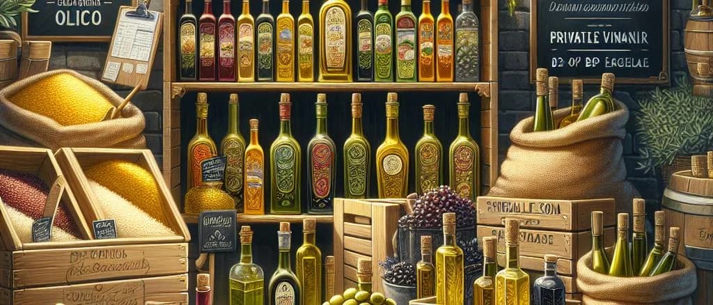 Various traditional products on a wooden table, including artisanal cheeses, cured meats, and freshly baked bread