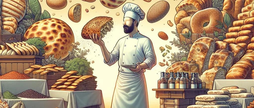 varieties of Turkish bread with rustic background