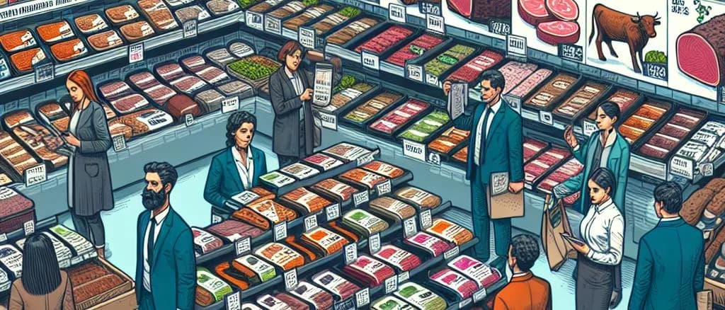 Assorted vegan beef products with various packaging options