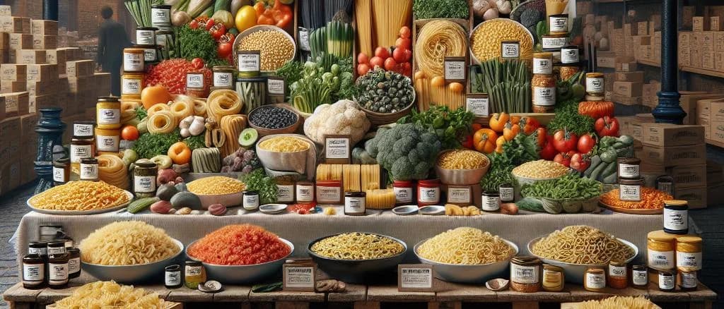 assorted packages of vegetable pasta with nutritional labels