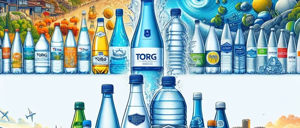 variety of bottled water products with different packaging on a wooden surface