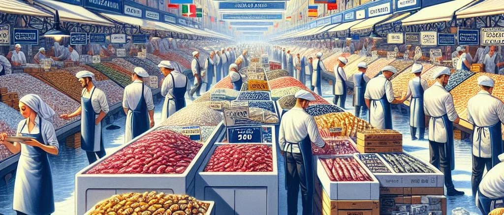 Various whelk shells on a textured coastal background with different packaging options