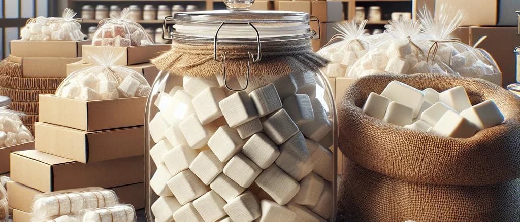 White nougat variations with packaging against a white background