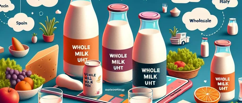 UHT whole milk packaging variations on a plain background