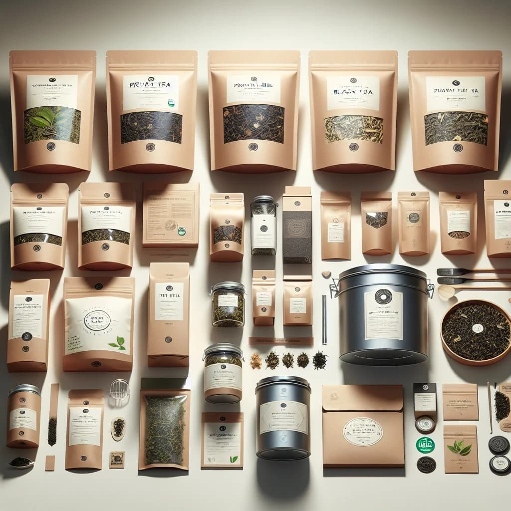 assortment of wholesale tea in various packaging options on a clean background