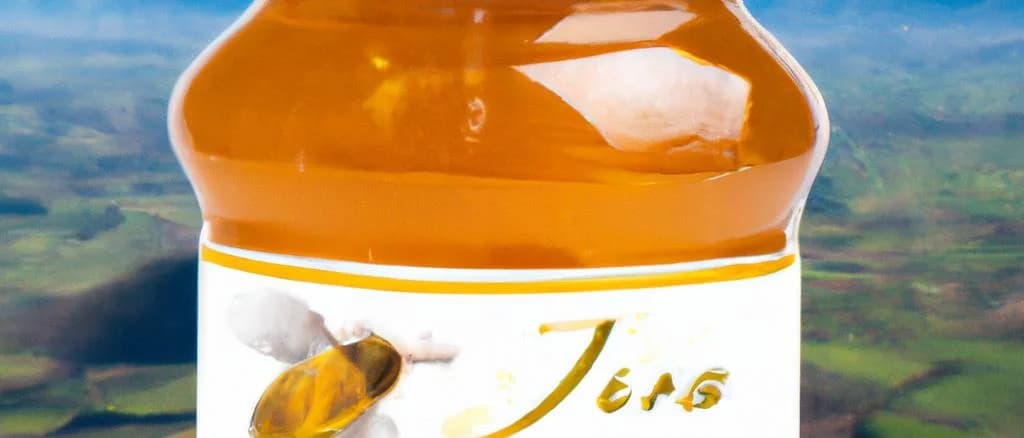 Three variations of Jura Acacia honeys in different packaging set against a rustic wooden background