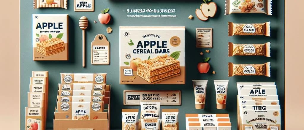 Assorted apple cereal bars with varied packaging on a wooden surface