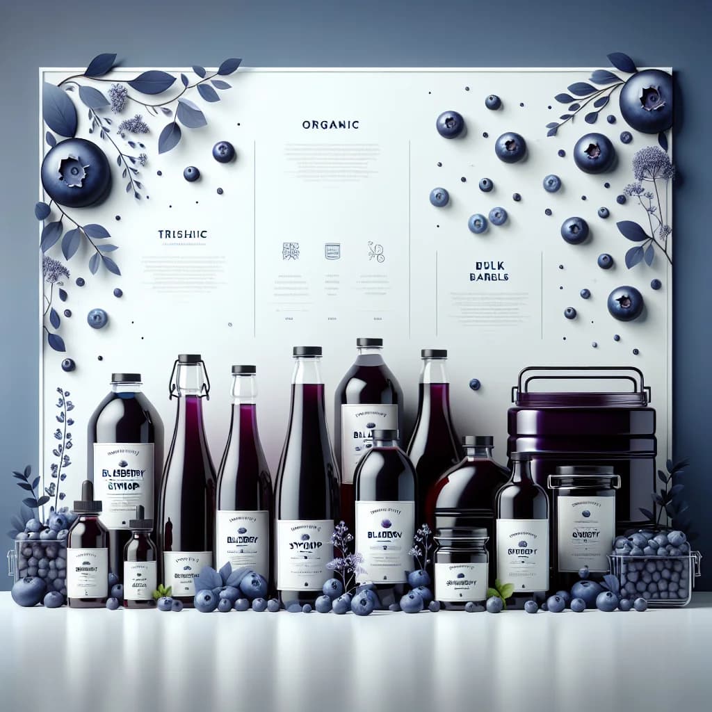 High-quality blueberry syrups in varying packaging, showcasing bulk and retail-ready options for B2B buyers.