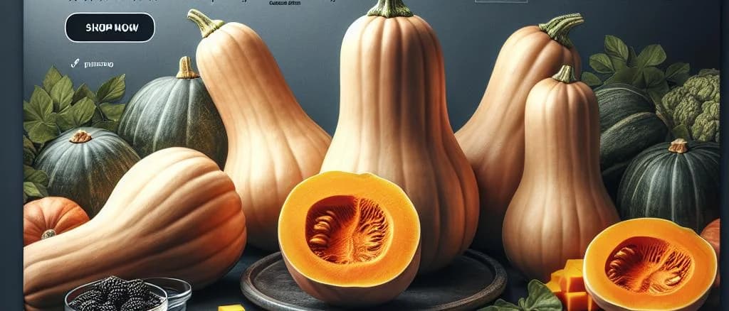 butternut squash varieties on wooden background with autumn leaves