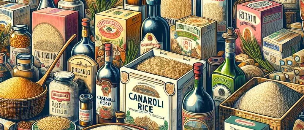 Carnaroli rice varieties with elegant packaging and neutral background