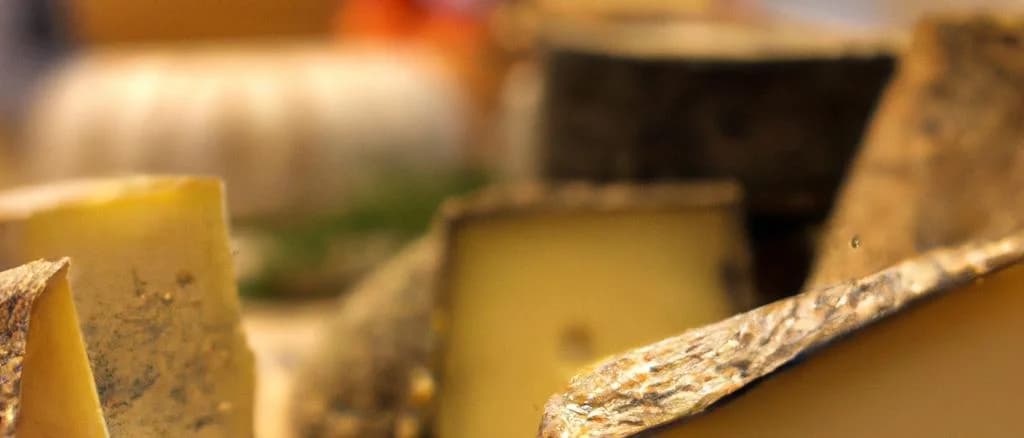 Corsican cheese varieties on rustic wooden board, showcasing different textures and hues
