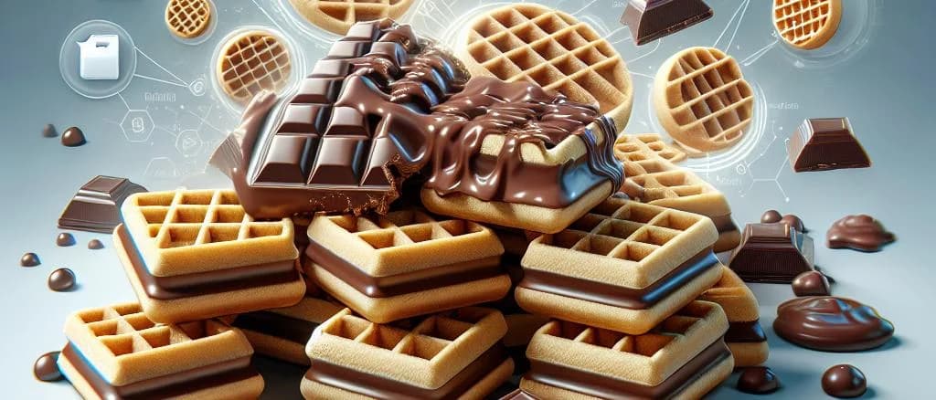 assorted chocolate coated waffles with packaging display