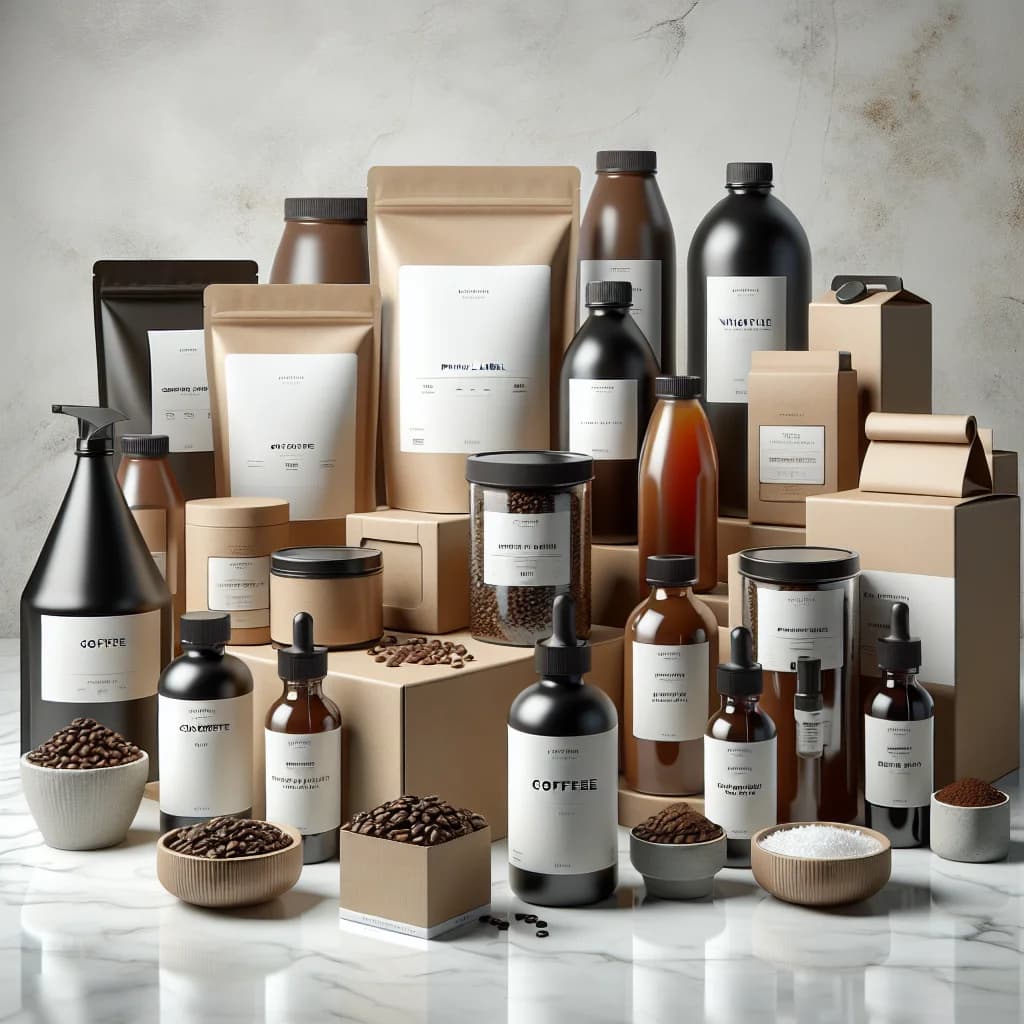 variety of coffee concentrate products in sleek packaging with a minimalistic background