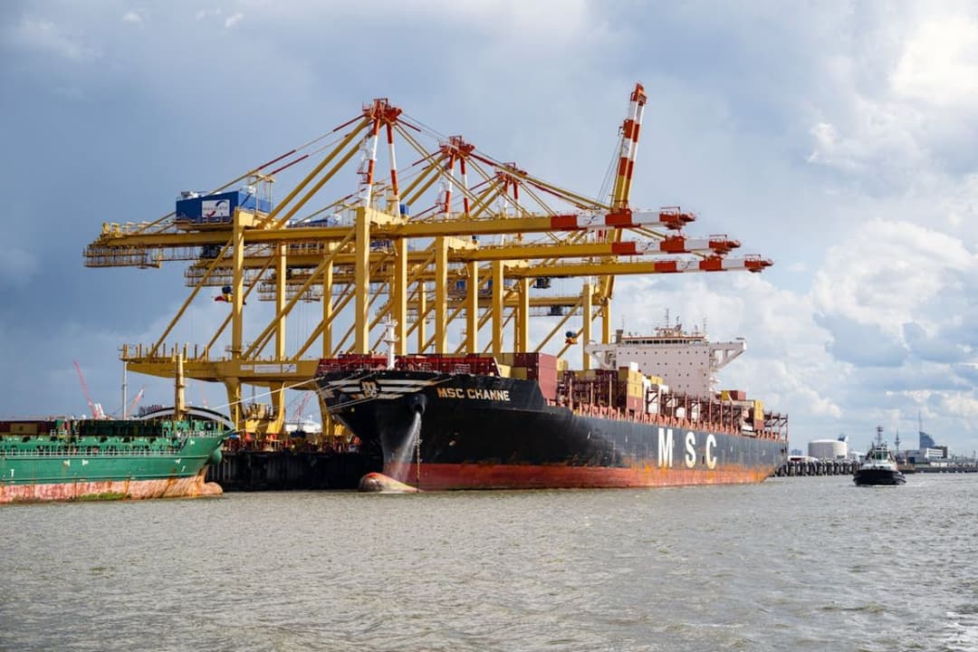 Container Ship Docked at Bremerhaven Port