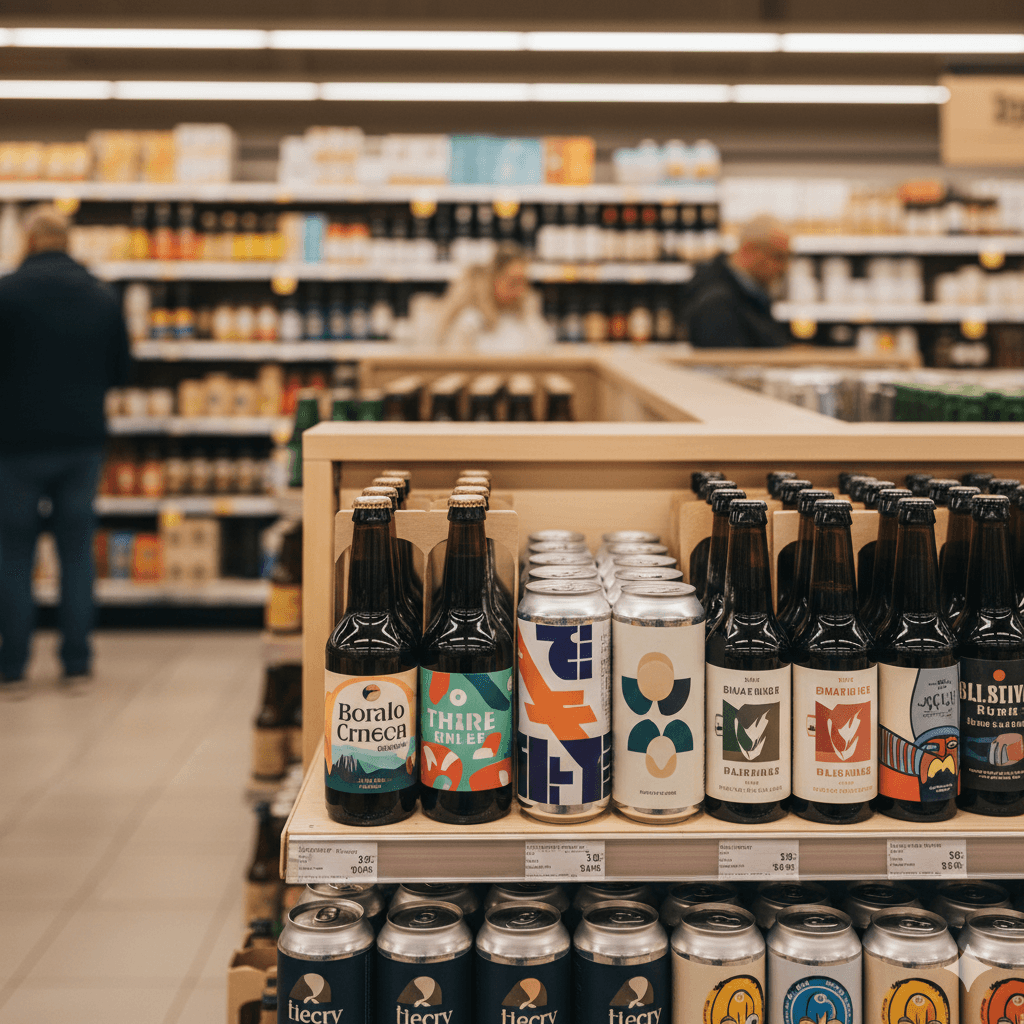 Craft Beer Selection on Supermarket Shelves