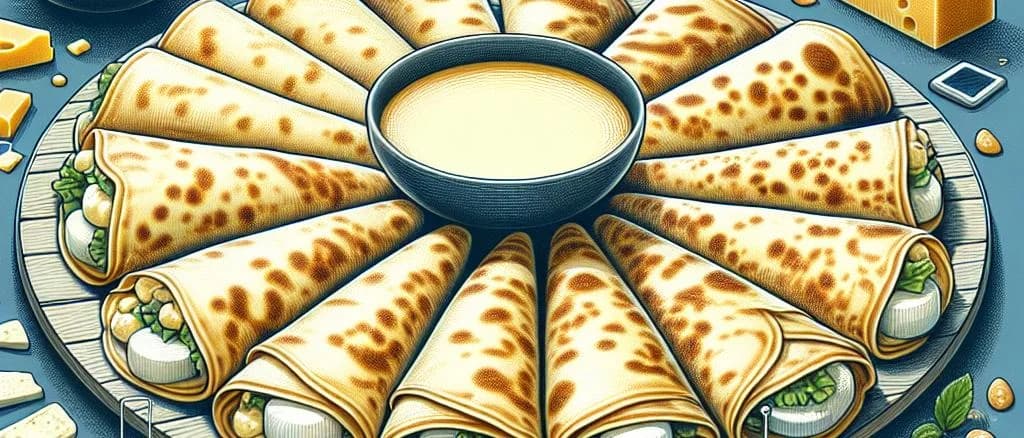 crepe filled with cheese variations on a rustic wooden table